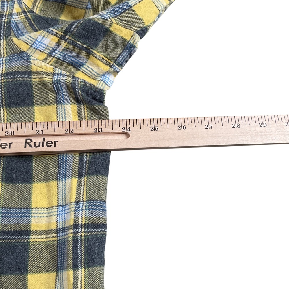 Duluth Trading Co. Mens XL Flannel Shirt Yellow Blue Plaid Button Up Long Sleeve - Picture 4 of 5